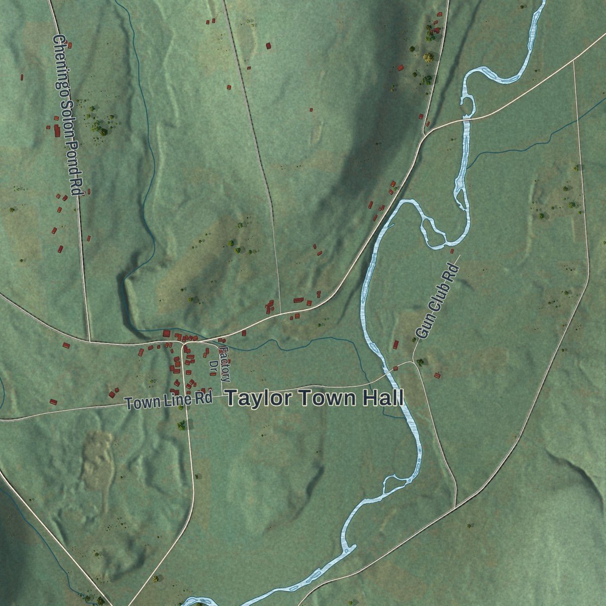 Close-up of the map of Taylor, New York print showing street and building detail