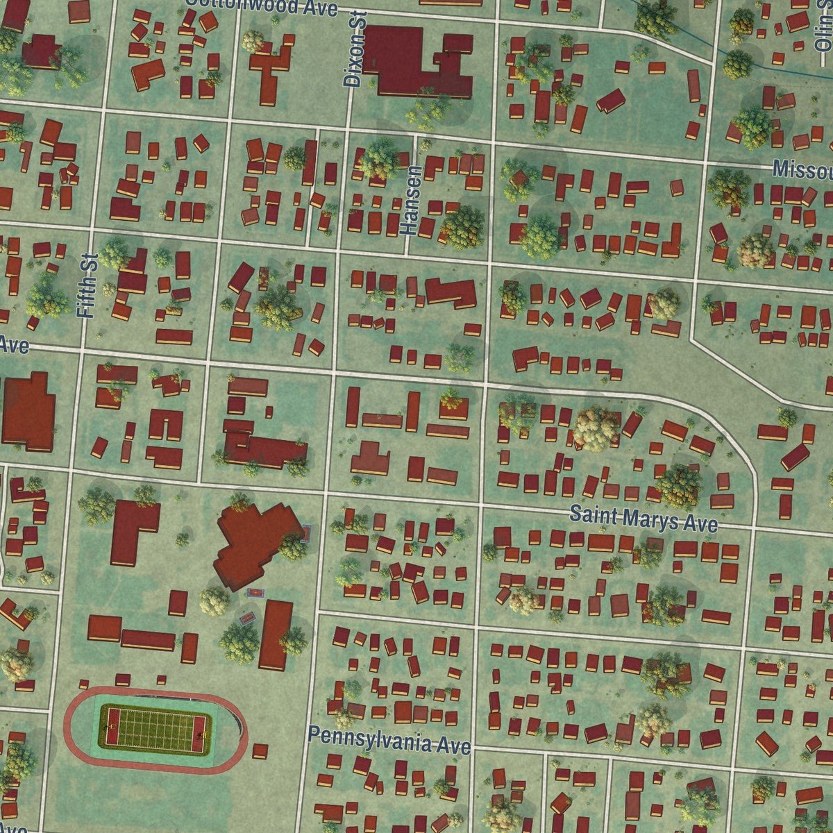 Close-up of the map of Deer Lodge, Montana print showing street and building detail