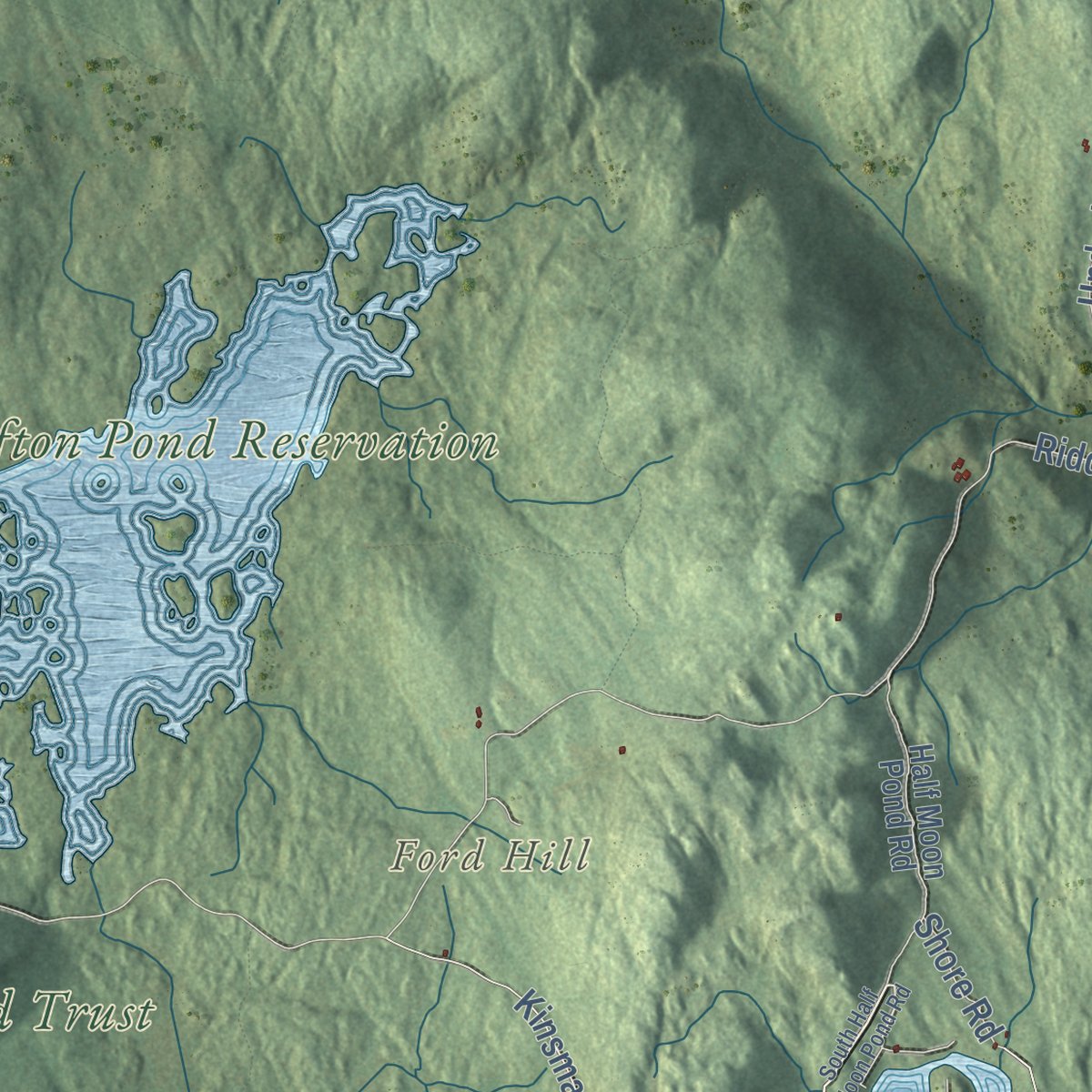 Close-up of the map of Grafton, New Hampshire print showing street and building detail