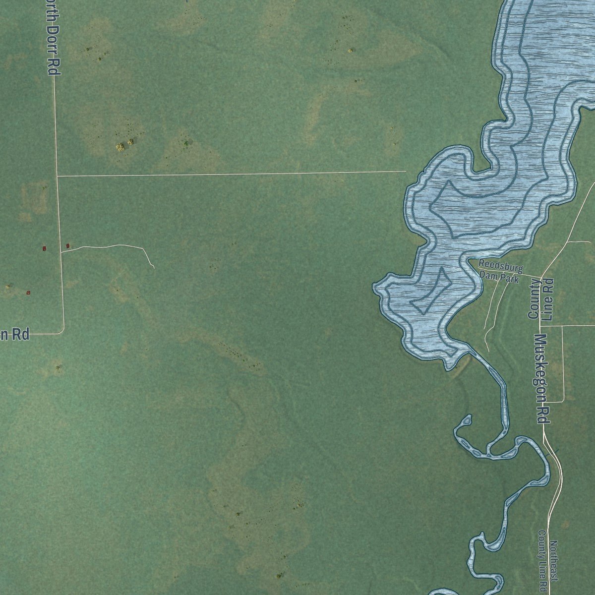 Close-up of the map of Enterprise, Michigan print showing street and building detail