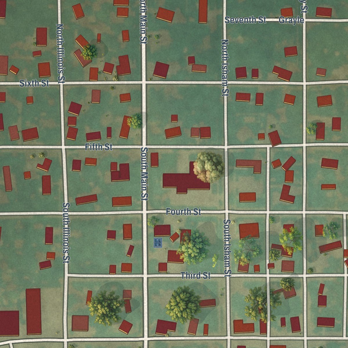 Close-up of the map of Waynesville, Illinois print showing street and building detail