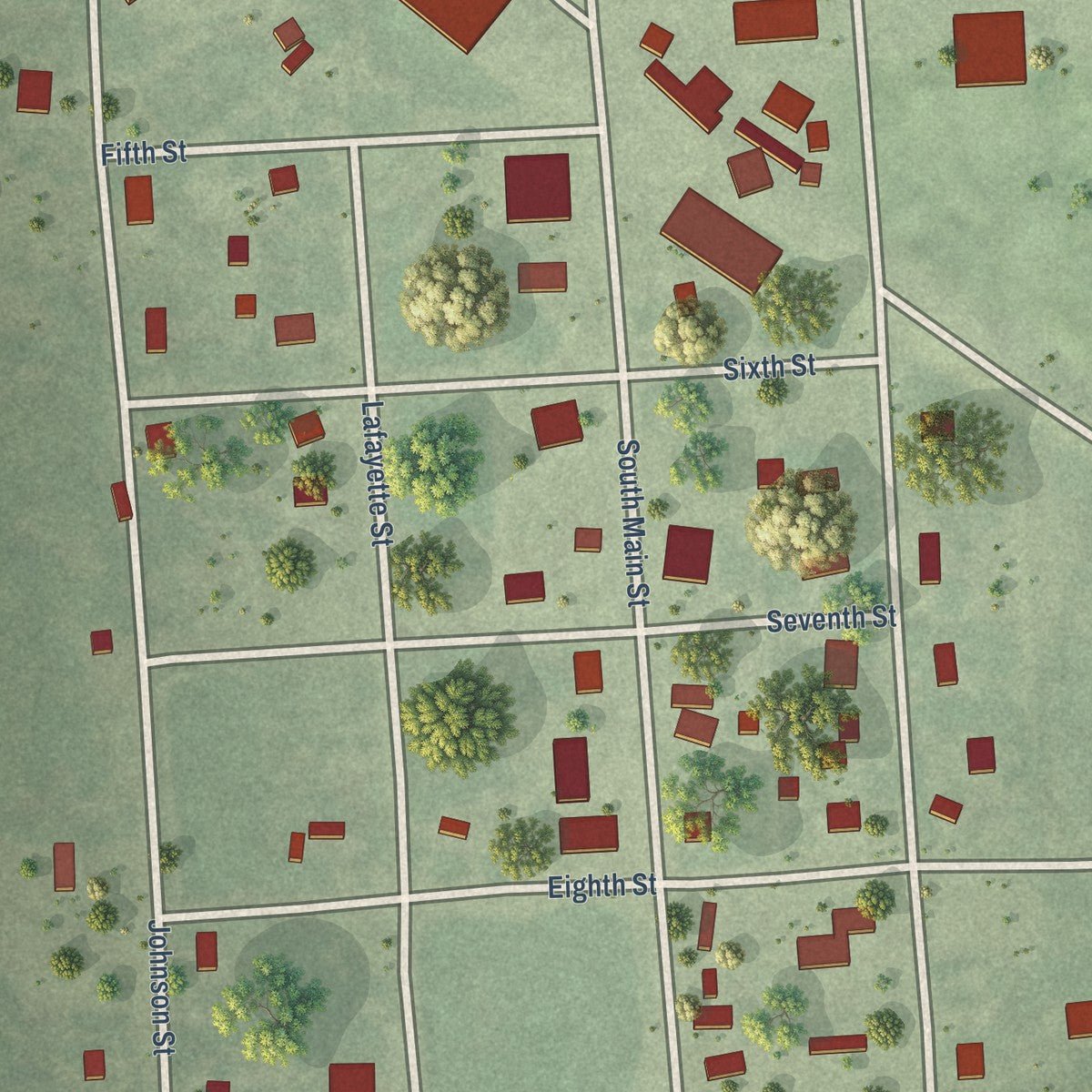 Close-up of the map of Brock, Nebraska print showing street and building detail