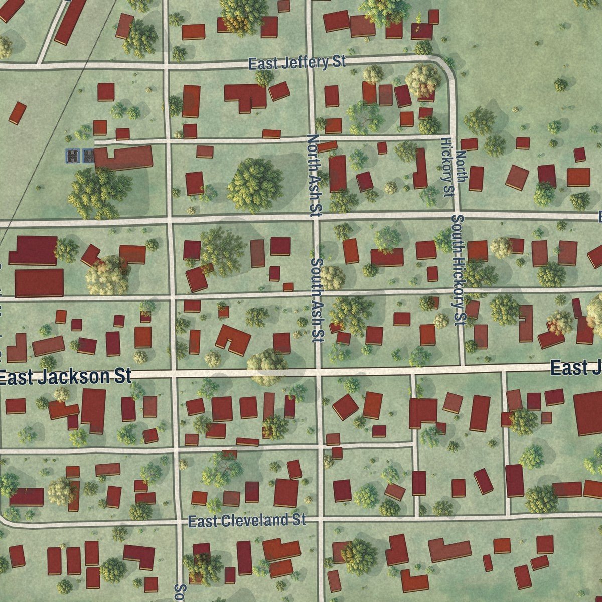 Close-up of the map of Cullom, Illinois print showing street and building detail