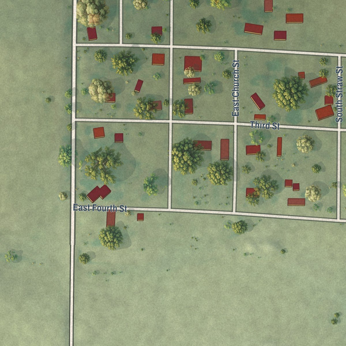 Close-up of the map of Sailor Springs, Illinois print showing street and building detail