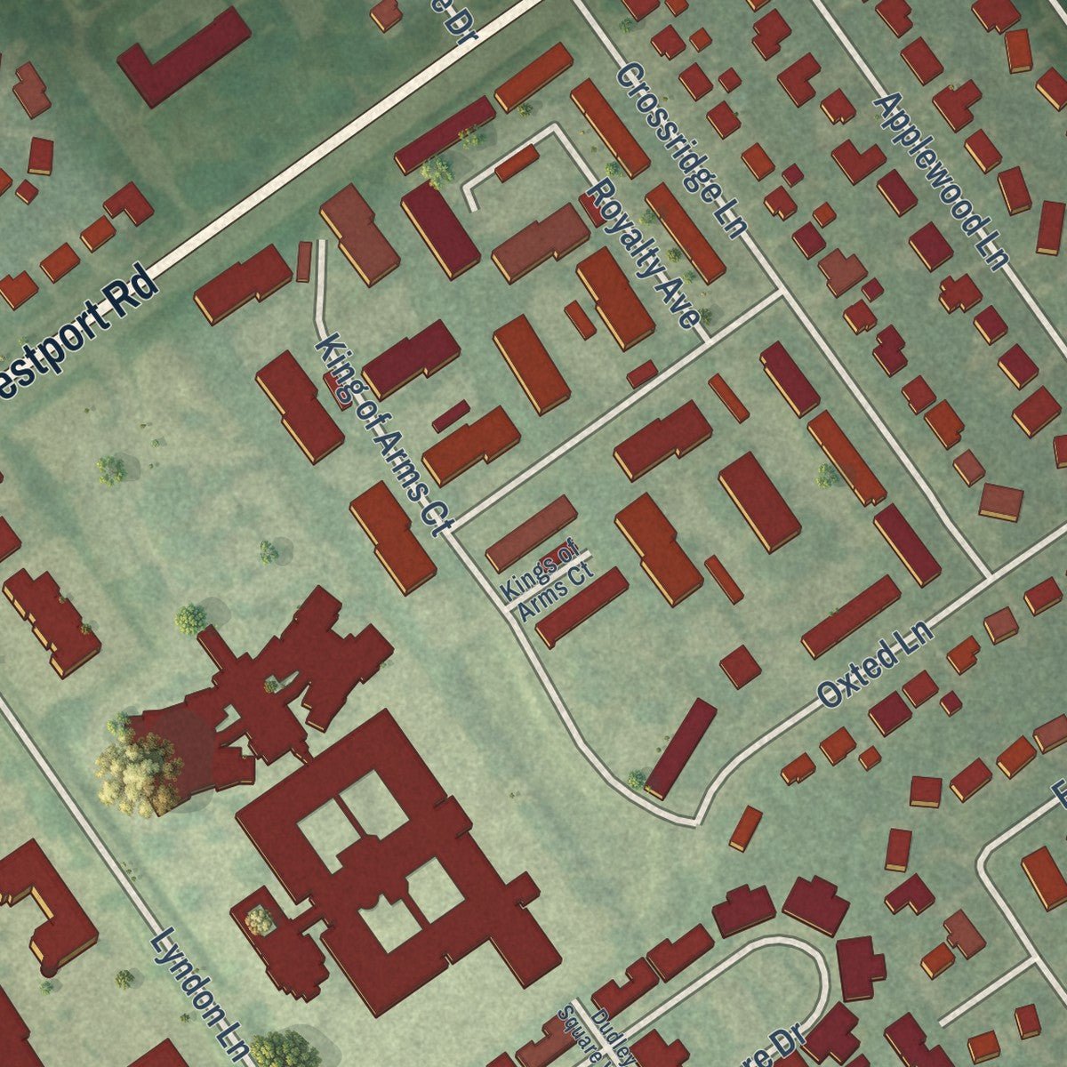 Close-up of the map of Graymoor-Devondale, Kentucky print showing street and building detail