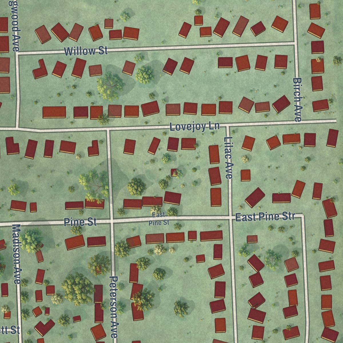 Close-up of the map of Aurora, South Dakota print showing street and building detail