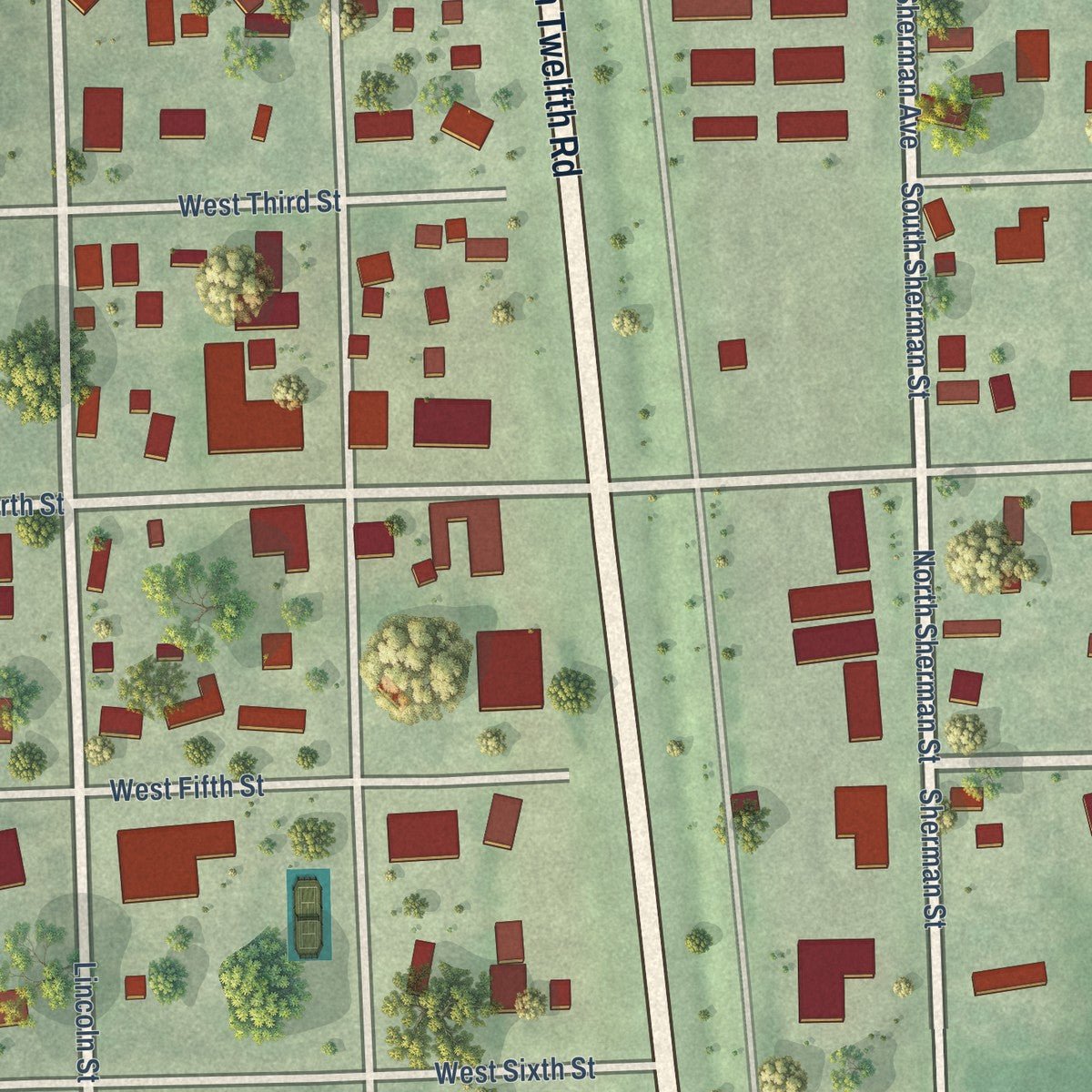 Close-up of the map of Cortland, Nebraska print showing street and building detail