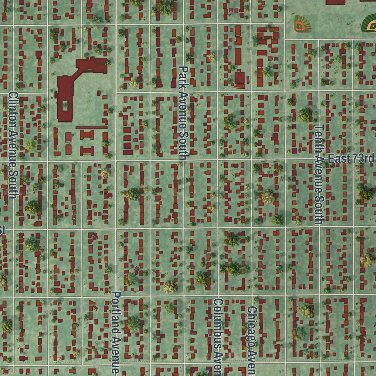 Close-up of the map of Richfield, Minnesota print showing street and building detail