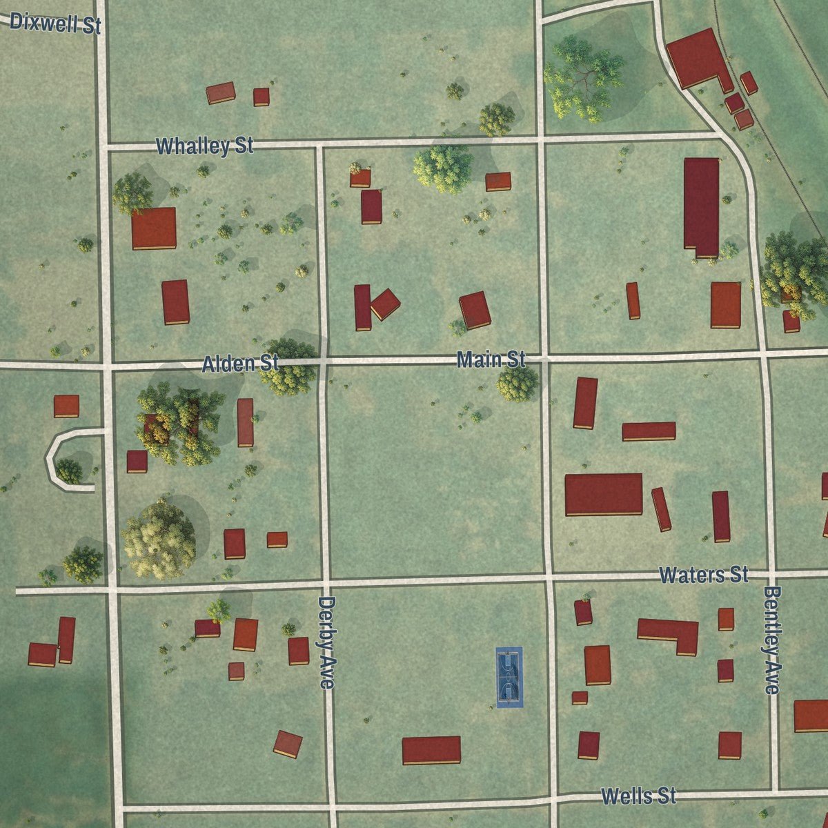 Close-up of the map of Pingree, North Dakota print showing street and building detail