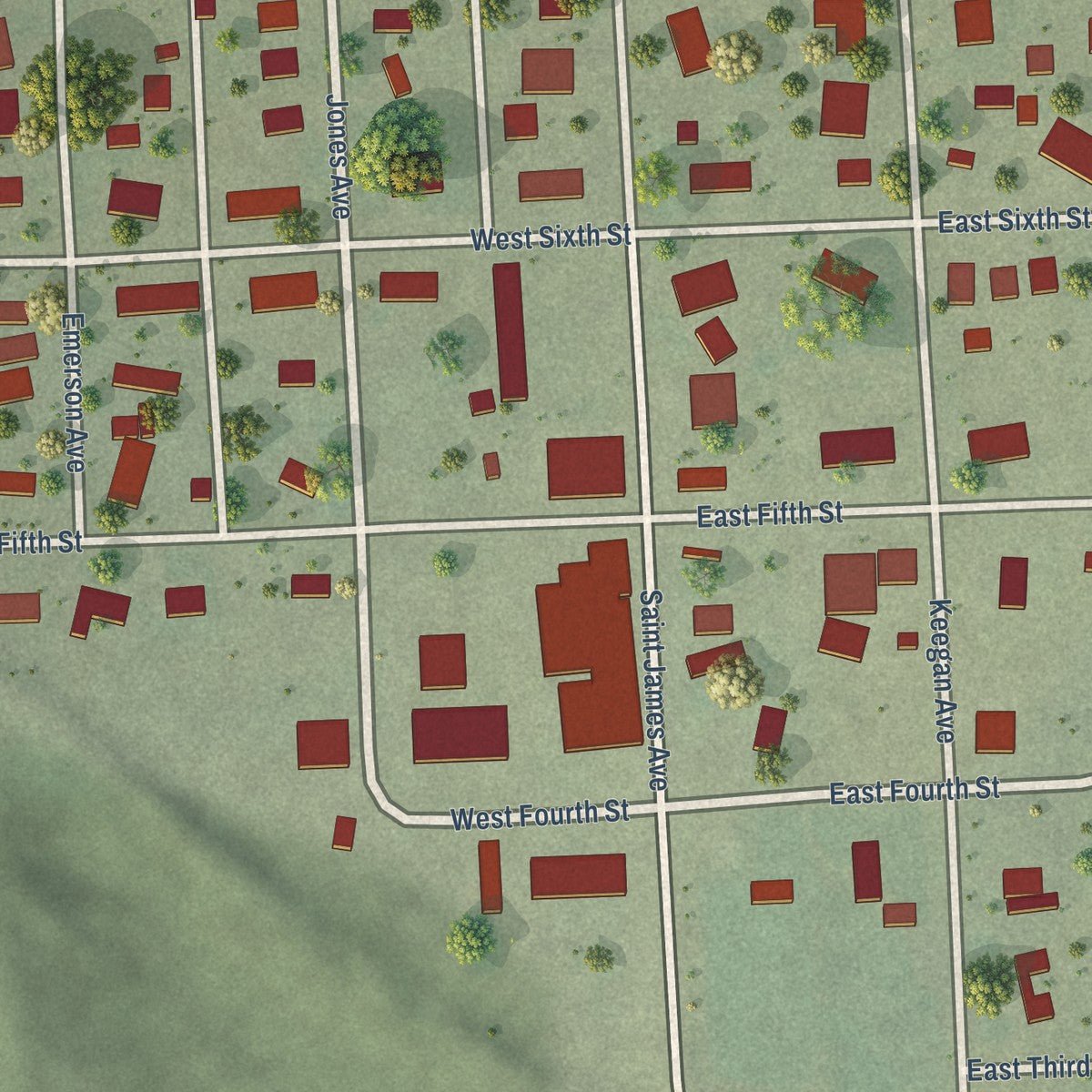 Close-up of the map of Wynot, Nebraska print showing street and building detail
