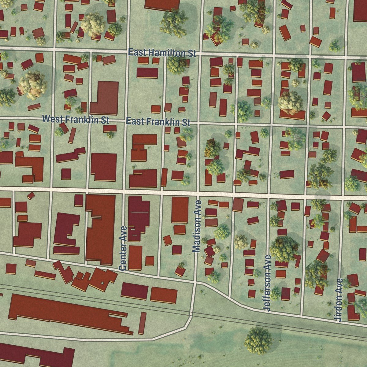 Close-up of the map of Morrill, Nebraska print showing street and building detail