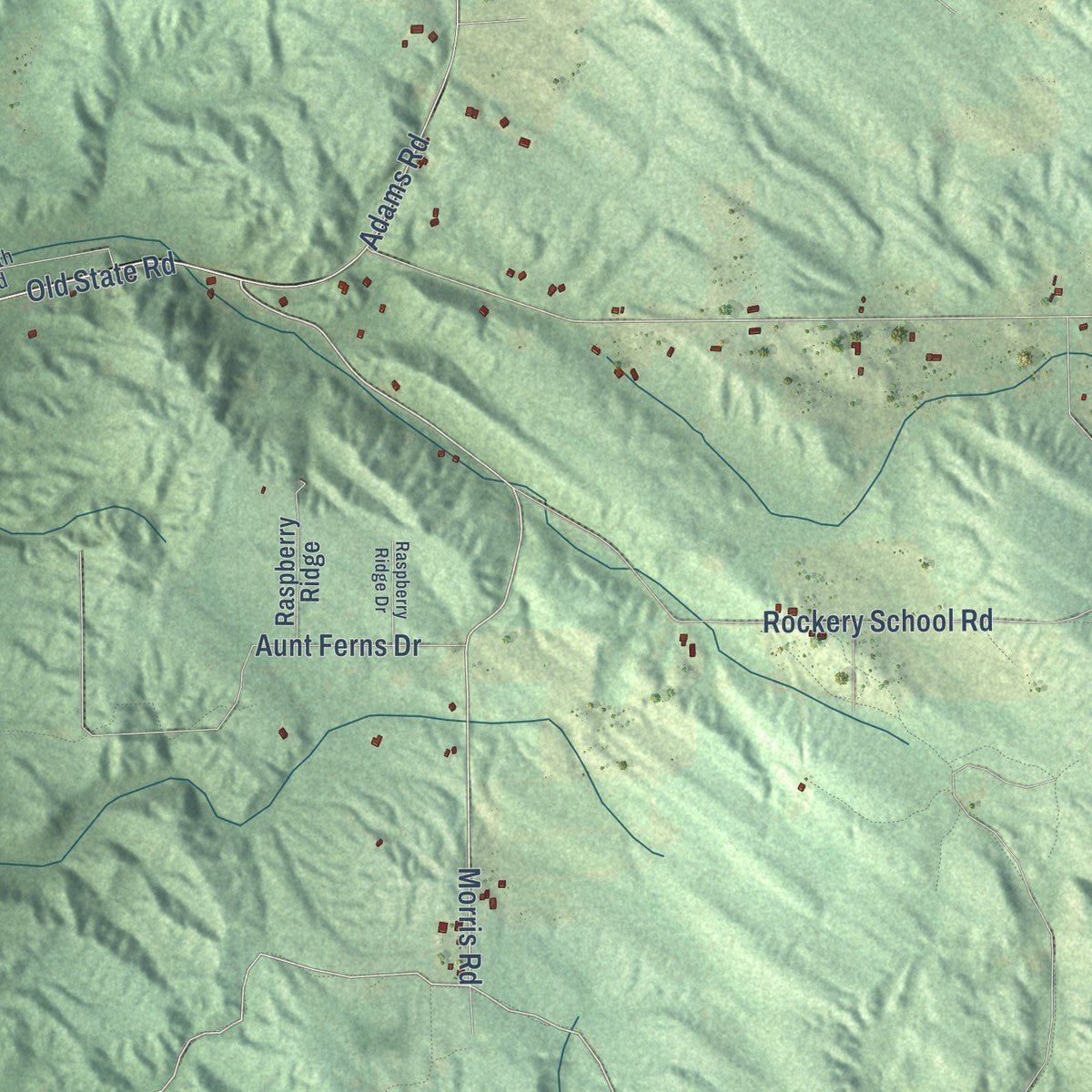 Close-up of the map of Jordan, Michigan print showing street and building detail