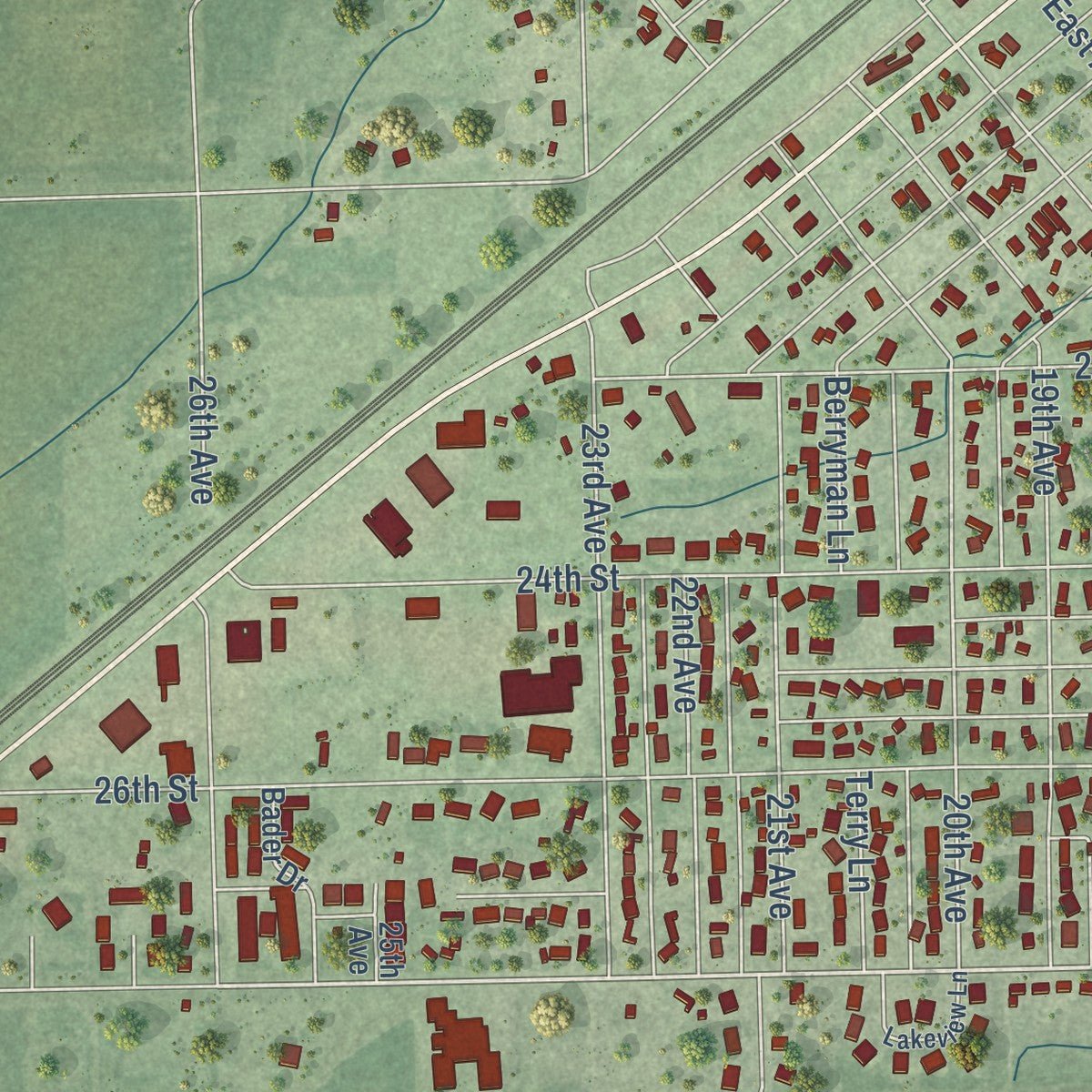 Close-up of the map of Central City, Nebraska print showing street and building detail