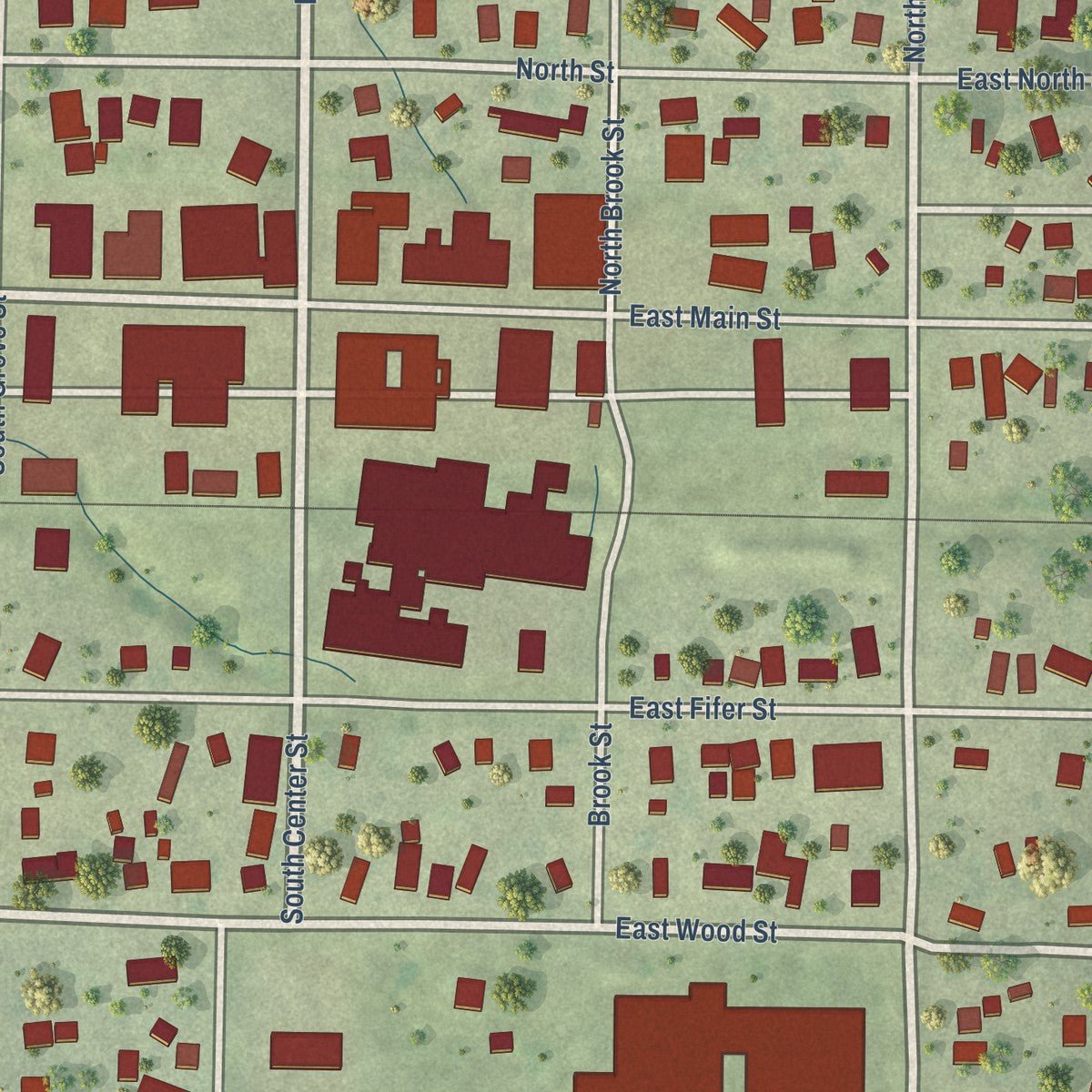 Close-up of the map of Colfax, Illinois print showing street and building detail