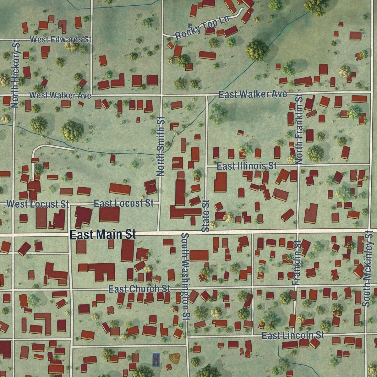 Close-up of the map of Galatia, Illinois print showing street and building detail