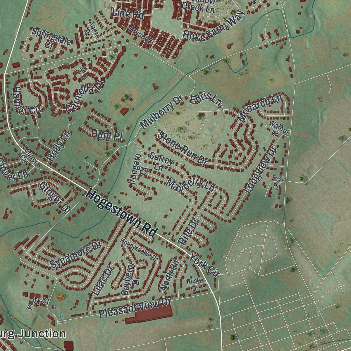 Close-up of the map of Silver Spring, Pennsylvania print showing street and building detail