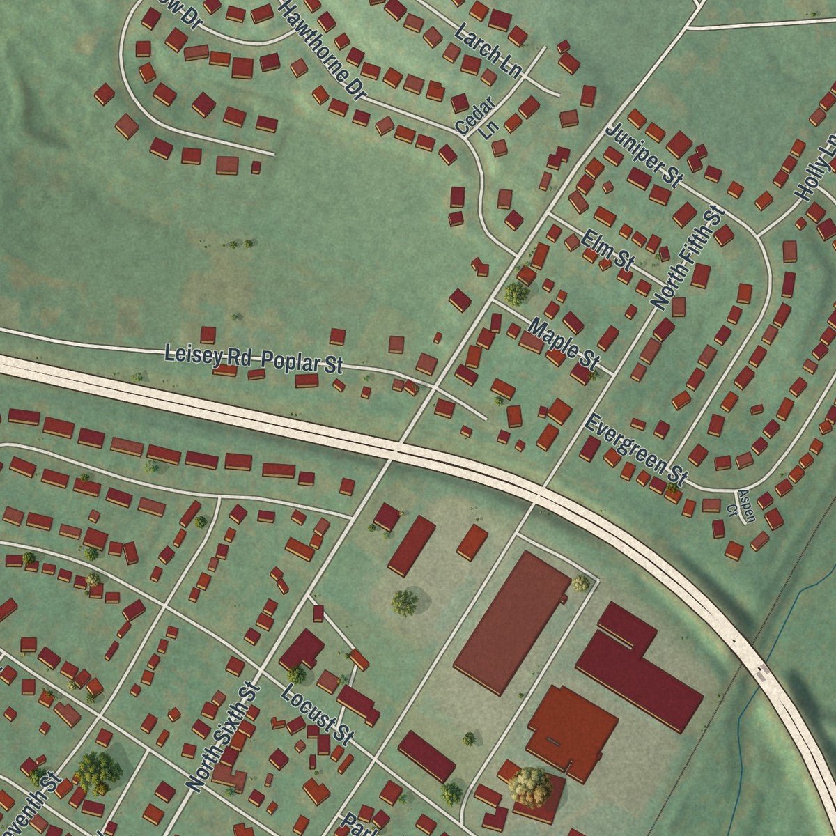 Close-up of the map of Denver, Pennsylvania print showing street and building detail