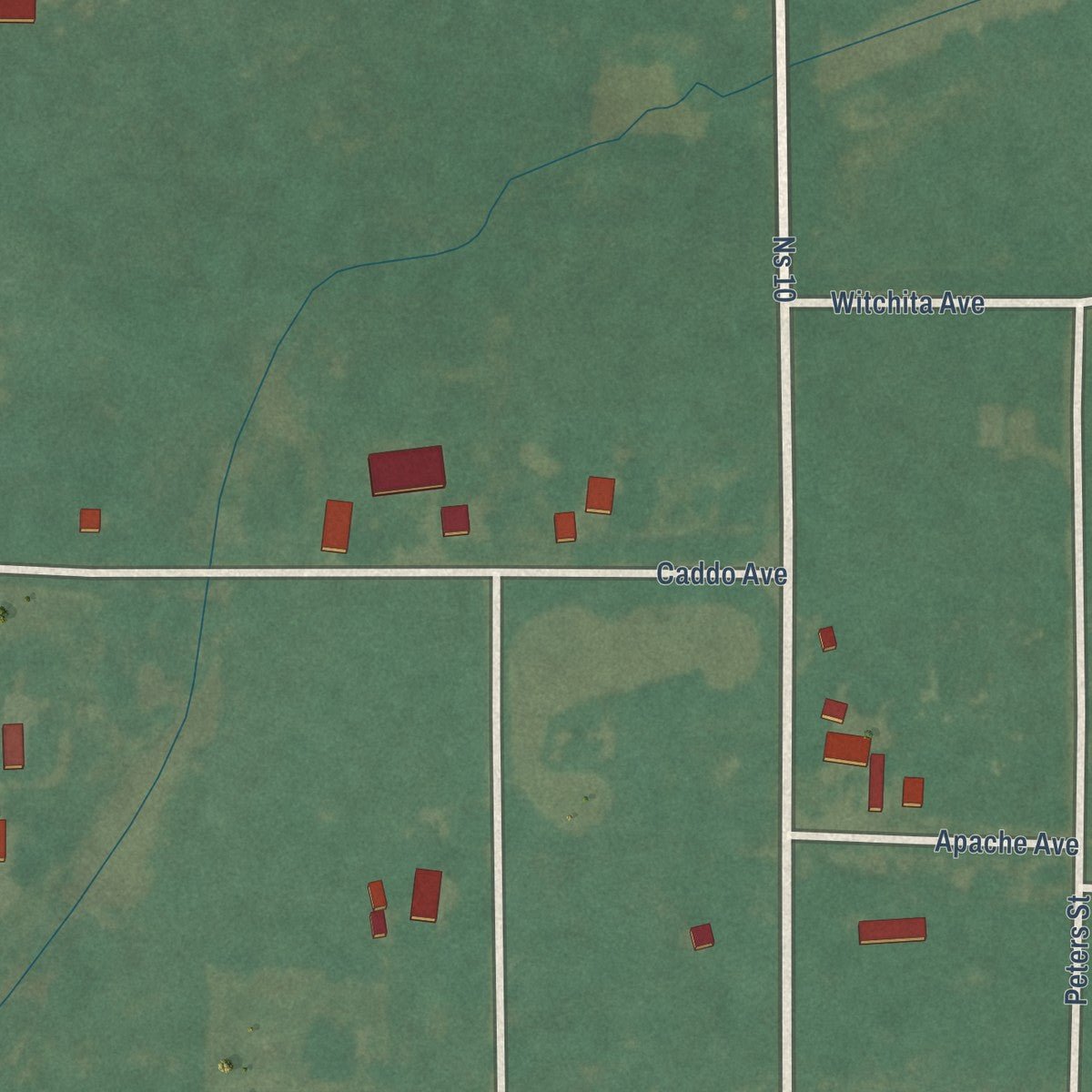 Close-up of the map of Sugden, Oklahoma print showing street and building detail