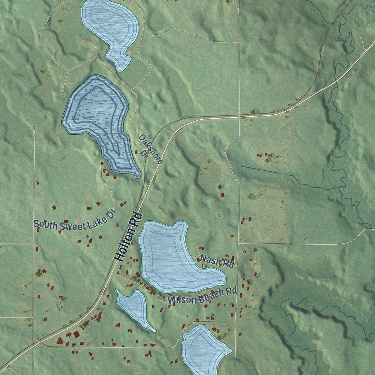 Close-up of the map of Cedar Creek, Muskegon County, Michigan print showing street and building detail