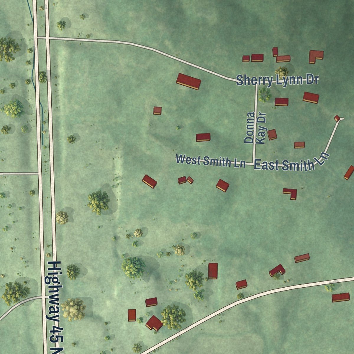 Close-up of the map of Finger, Tennessee print showing street and building detail