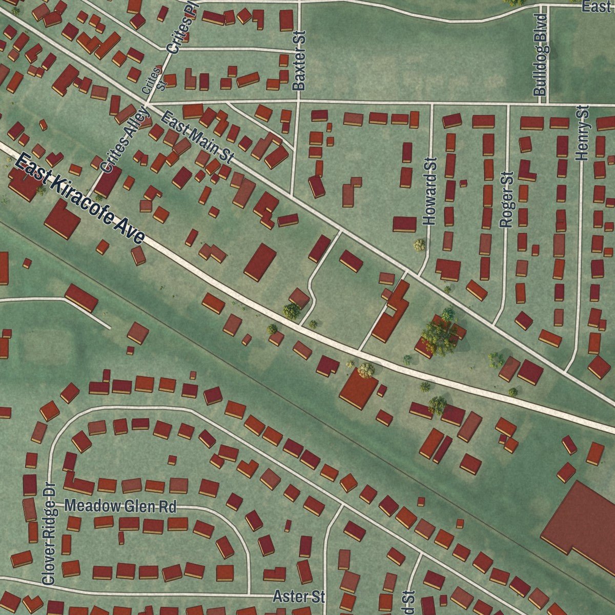 Close-up of the map of Elida, Ohio print showing street and building detail