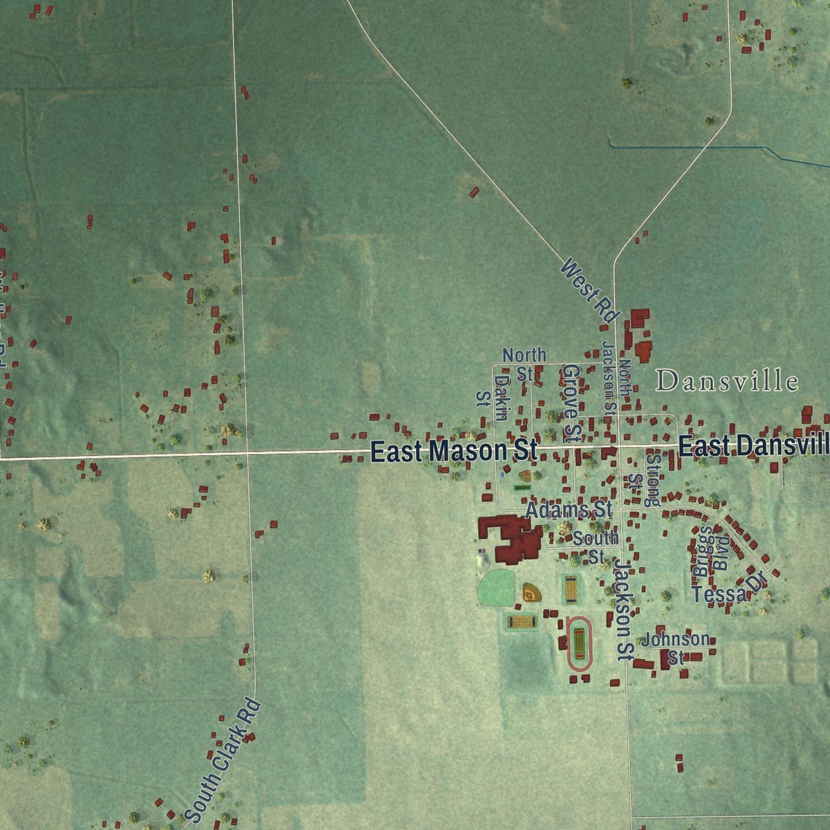 Close-up of the map of Ingham, Michigan print showing street and building detail