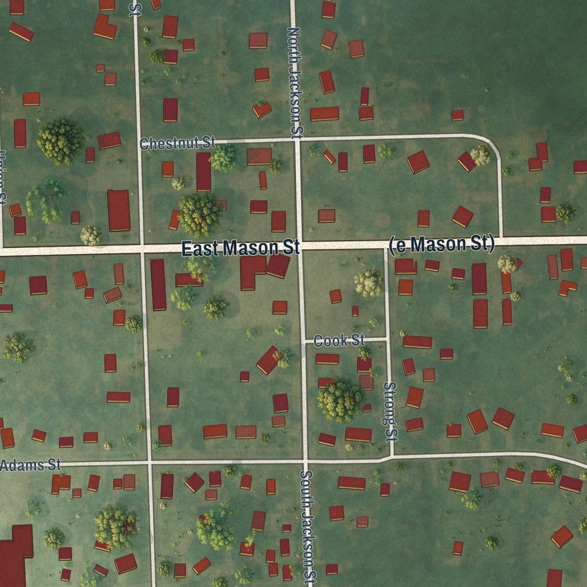 Close-up of the map of Dansville, Michigan print showing street and building detail