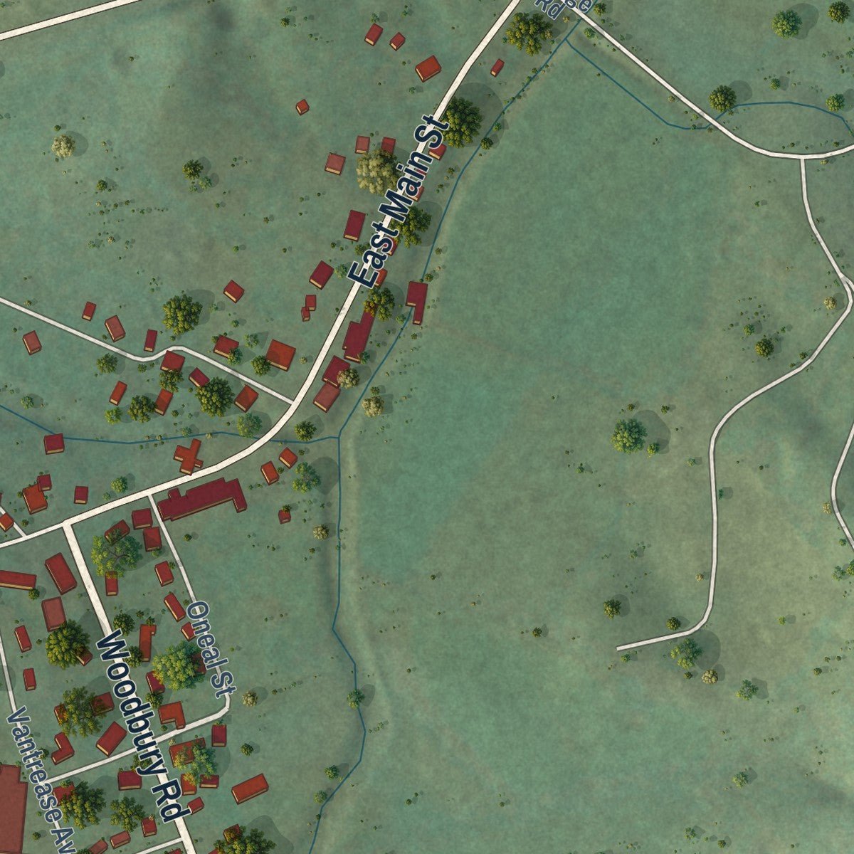 Close-up of the map of Auburntown, Tennessee print showing street and building detail