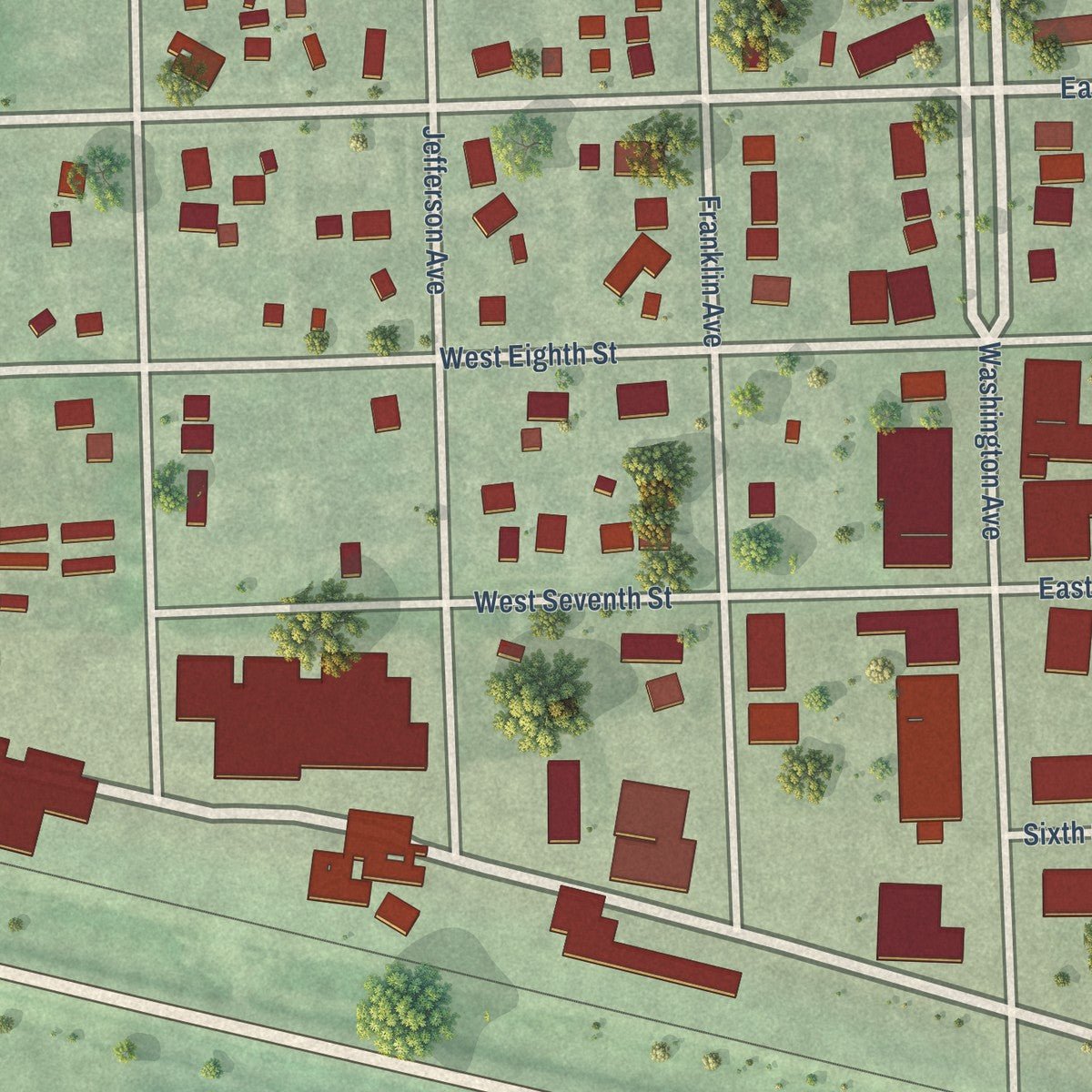 Close-up of the map of Dorchester, Nebraska print showing street and building detail