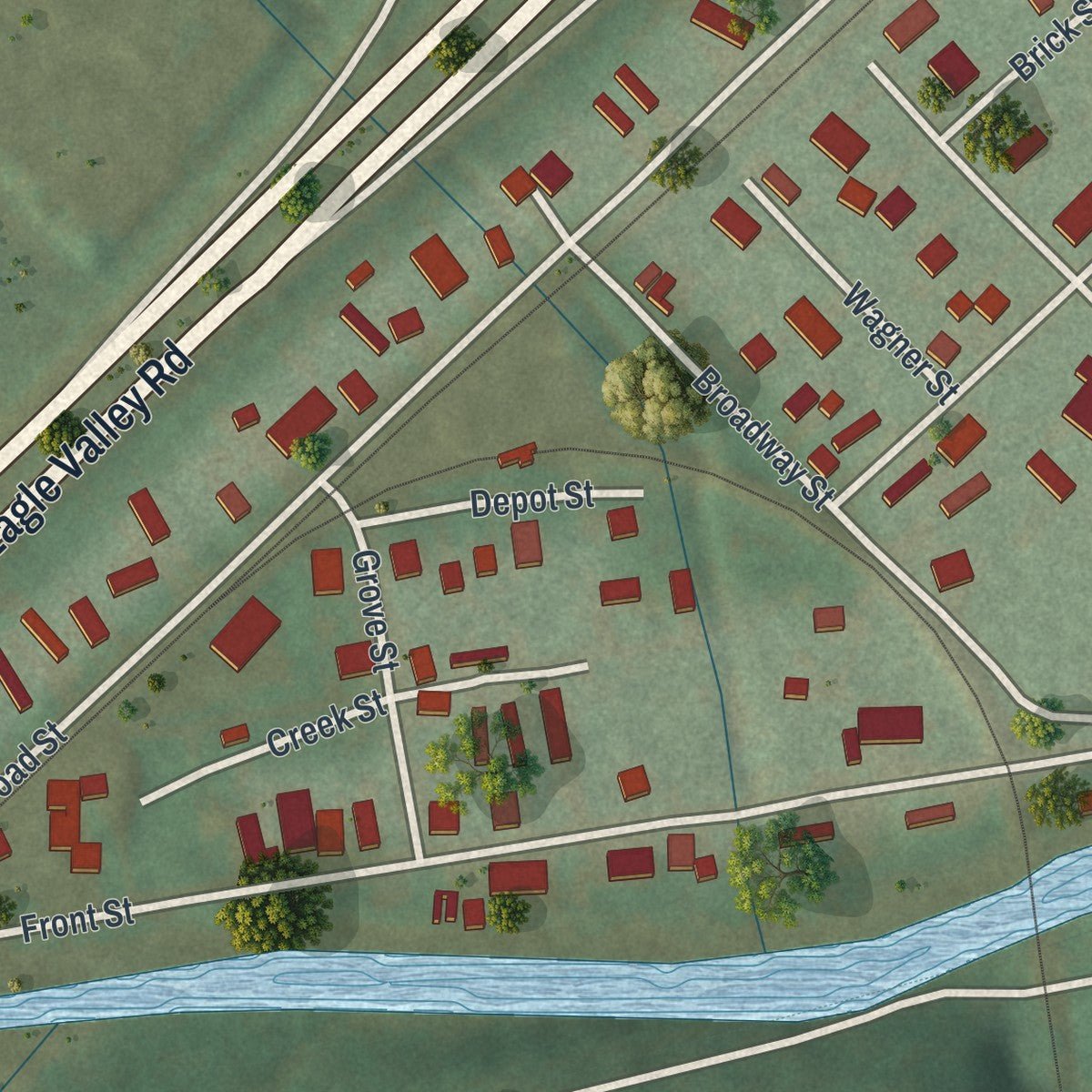 Close-up of the map of Milesburg, Pennsylvania print showing street and building detail