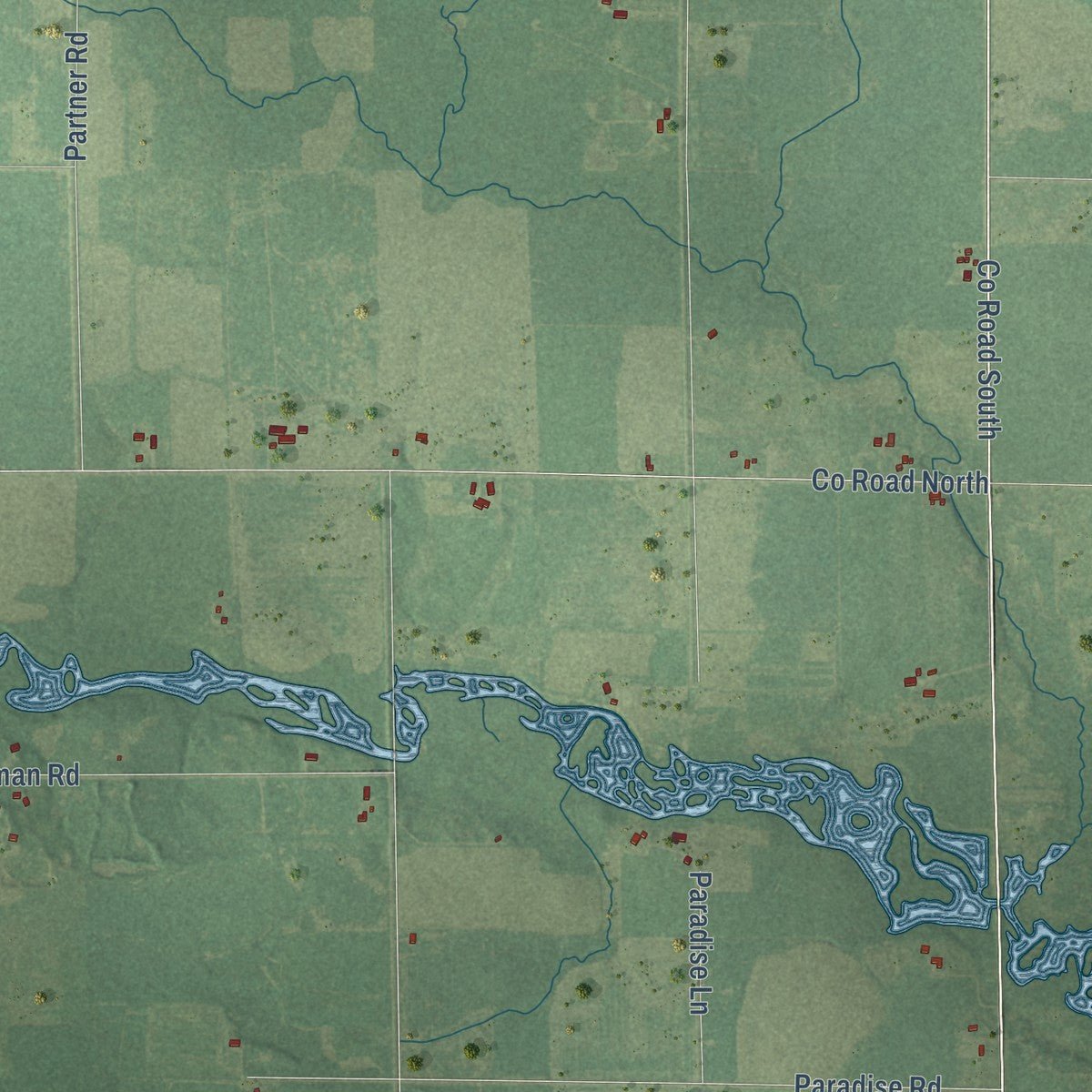 Close-up of the map of Sherry, Wisconsin print showing street and building detail