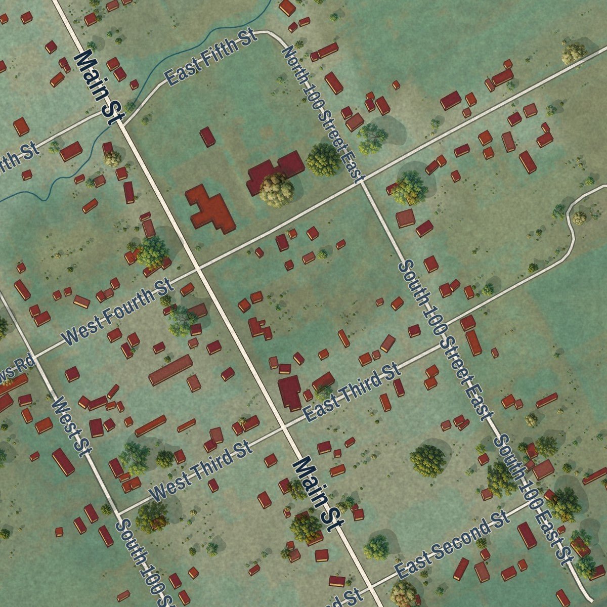 Close-up of the map of Georgetown, Idaho print showing street and building detail