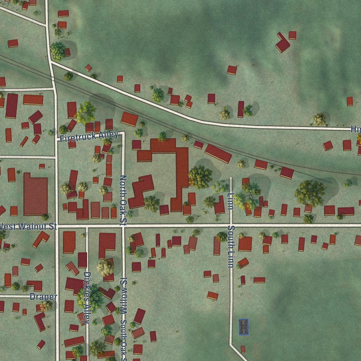 Close-up of the map of North Freedom, Wisconsin print showing street and building detail