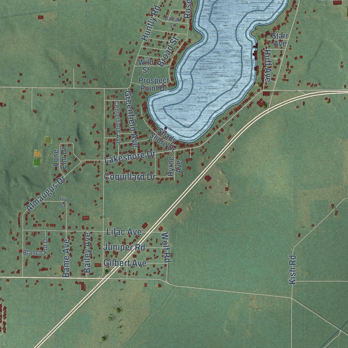 Close-up of the map of Howard, Michigan print showing street and building detail