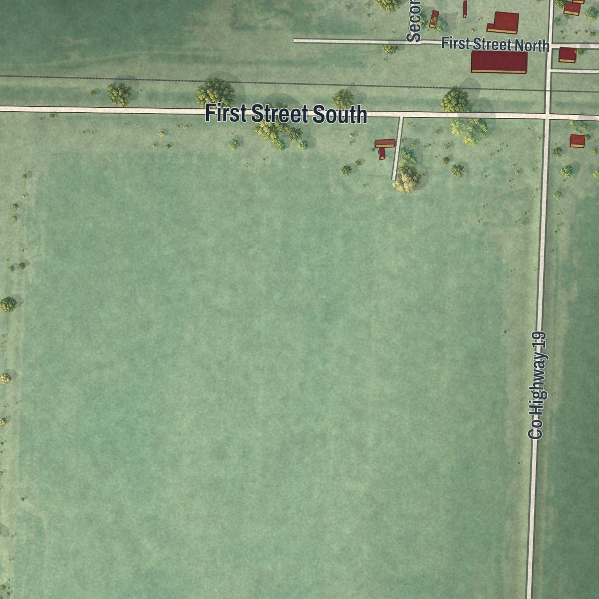 Close-up of the map of Nashua, Minnesota print showing street and building detail