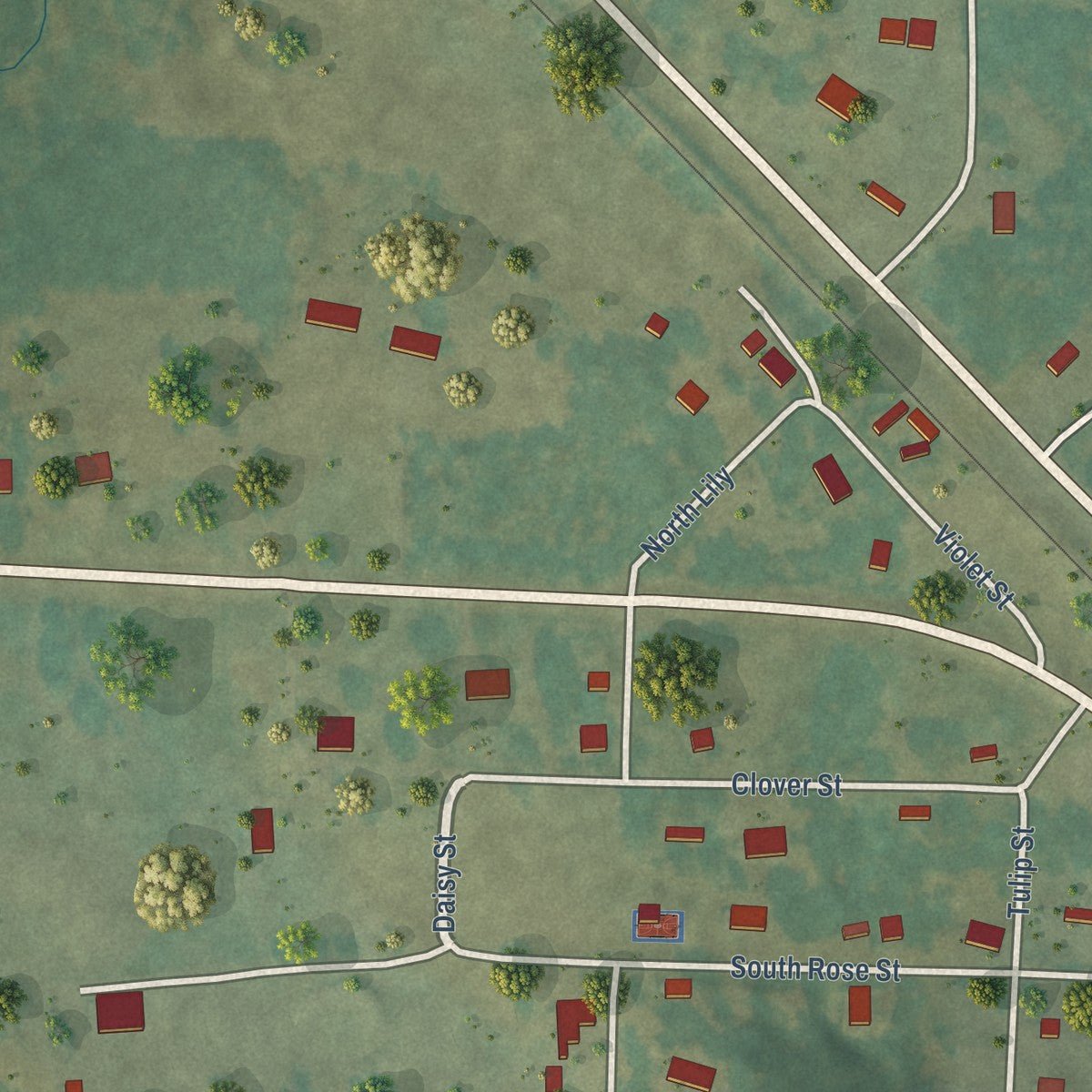 Close-up of the map of Houston, Arkansas print showing street and building detail