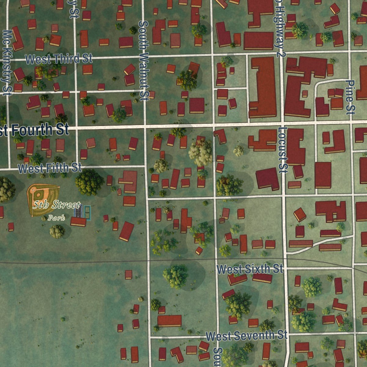 Close-up of the map of Delavan, Illinois print showing street and building detail