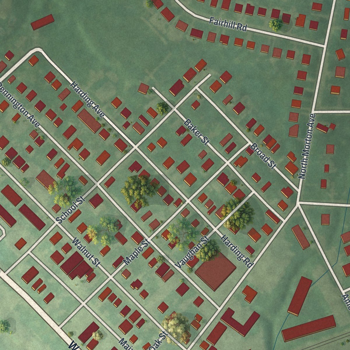 Close-up of the map of Morton, Pennsylvania print showing street and building detail