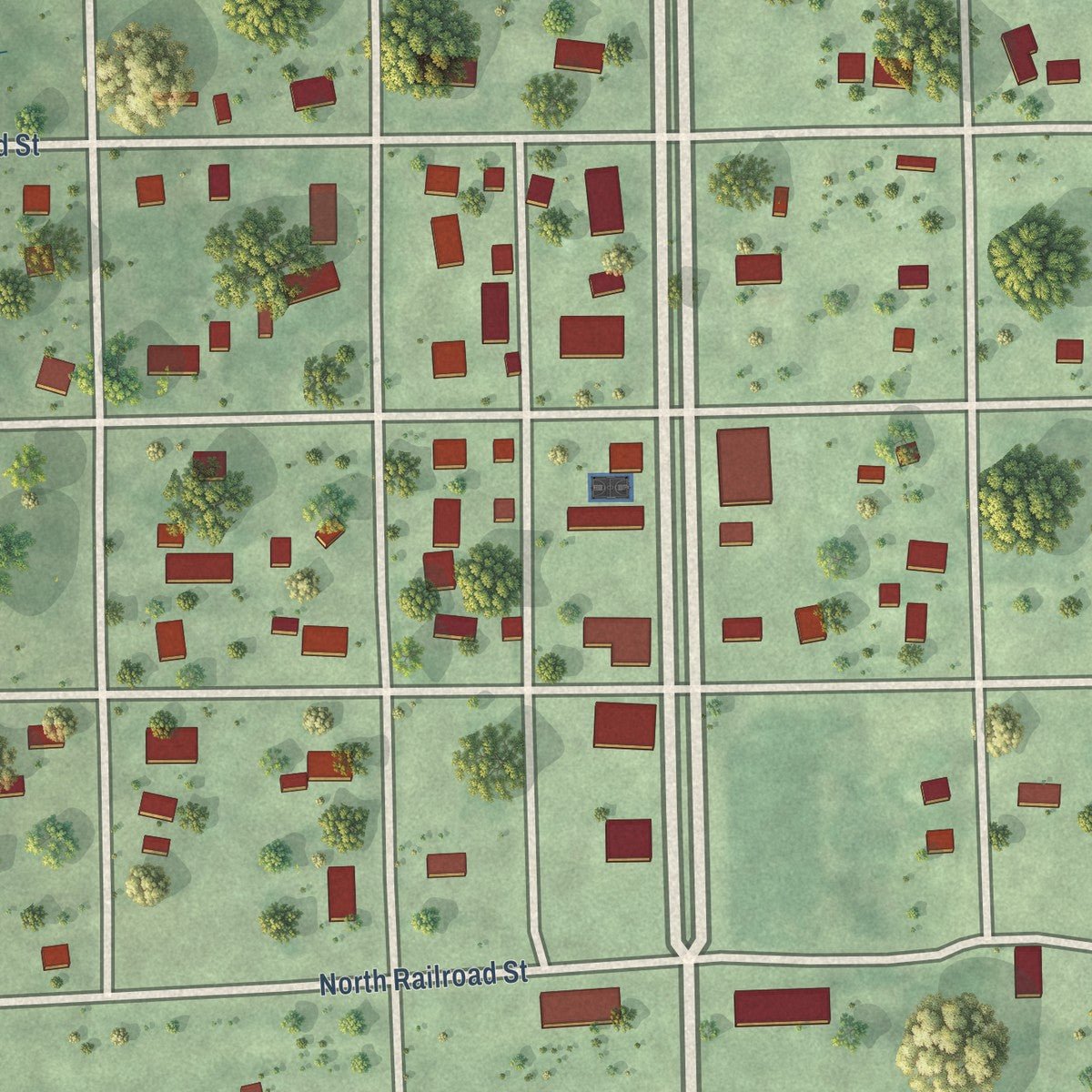 Close-up of the map of Tobias, Nebraska print showing street and building detail