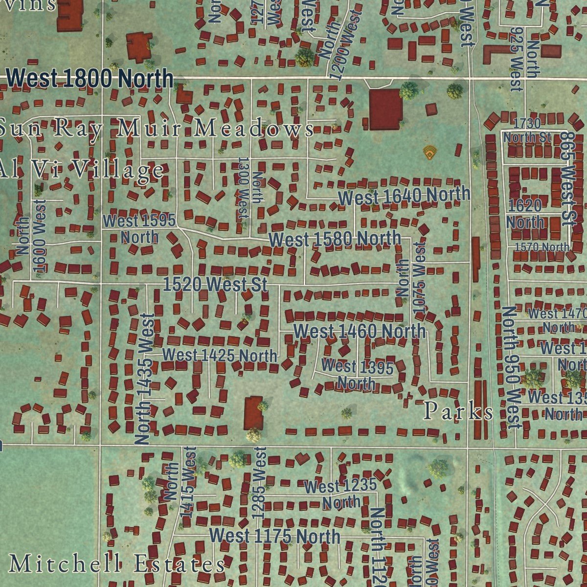 Close-up of the map of Clinton, Utah print showing street and building detail