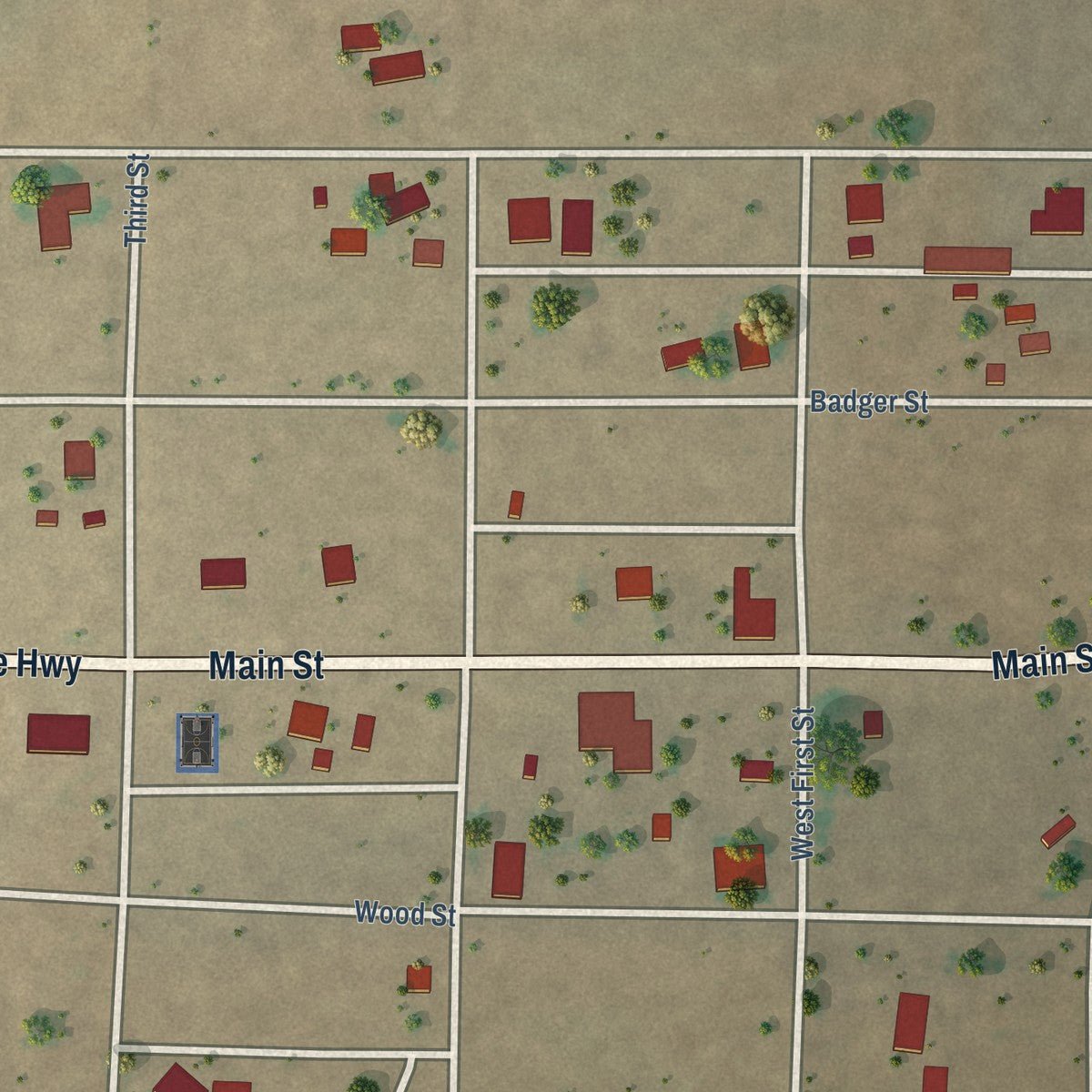 Close-up of the map of Hope, New Mexico print showing street and building detail