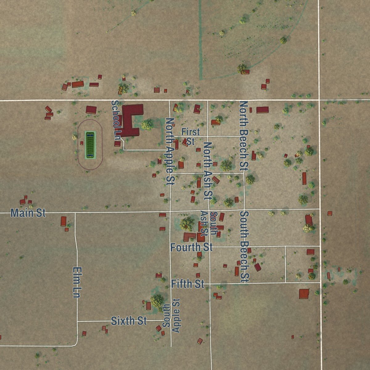 Close-up of the map of House, New Mexico print showing street and building detail