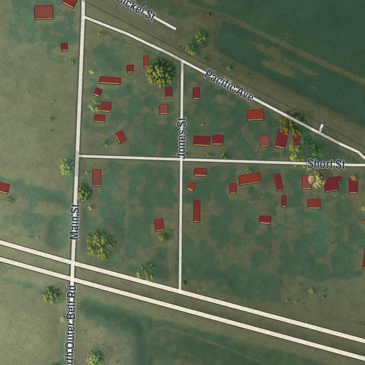 Close-up of the map of Levasy, Missouri print showing street and building detail