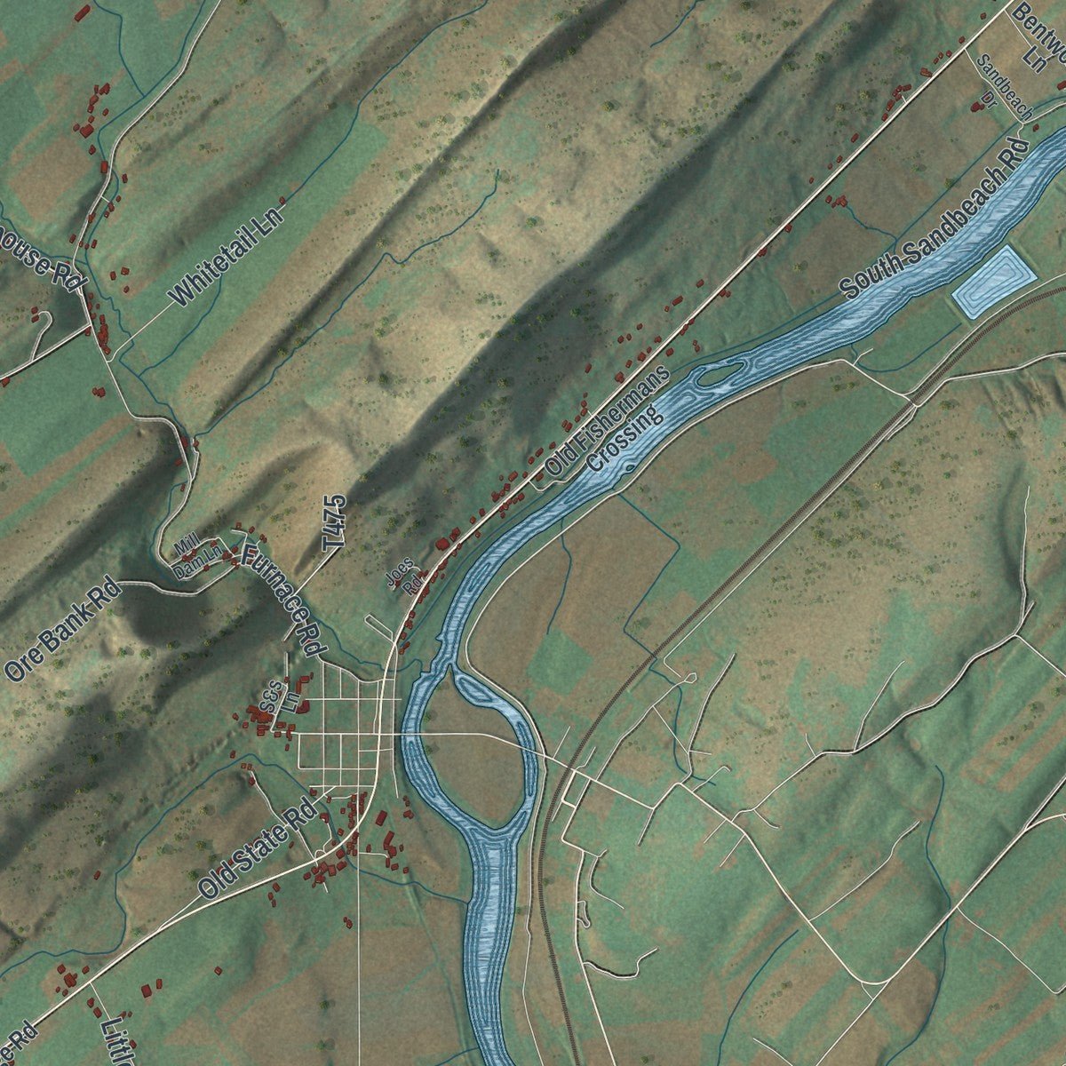 Close-up of the map of Oliver, Mifflin County, Pennsylvania print showing street and building detail