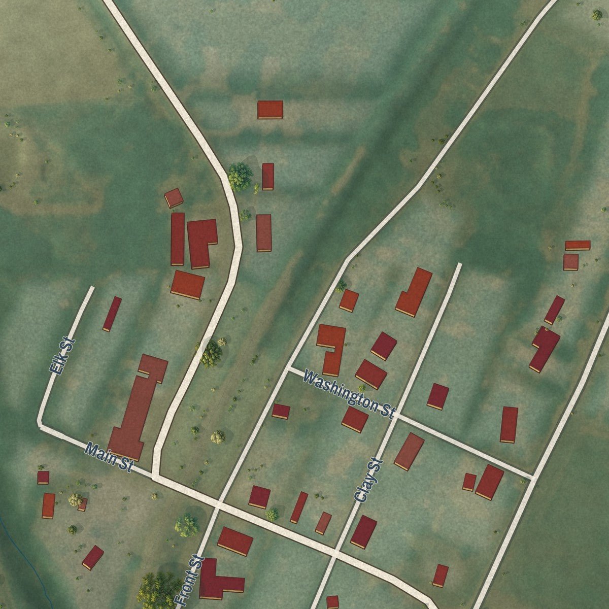Close-up of the map of Watson, Arkansas print showing street and building detail