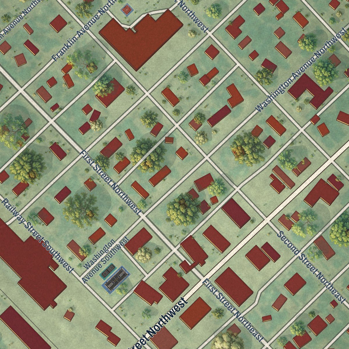 Close-up of the map of Bowbells, North Dakota print showing street and building detail