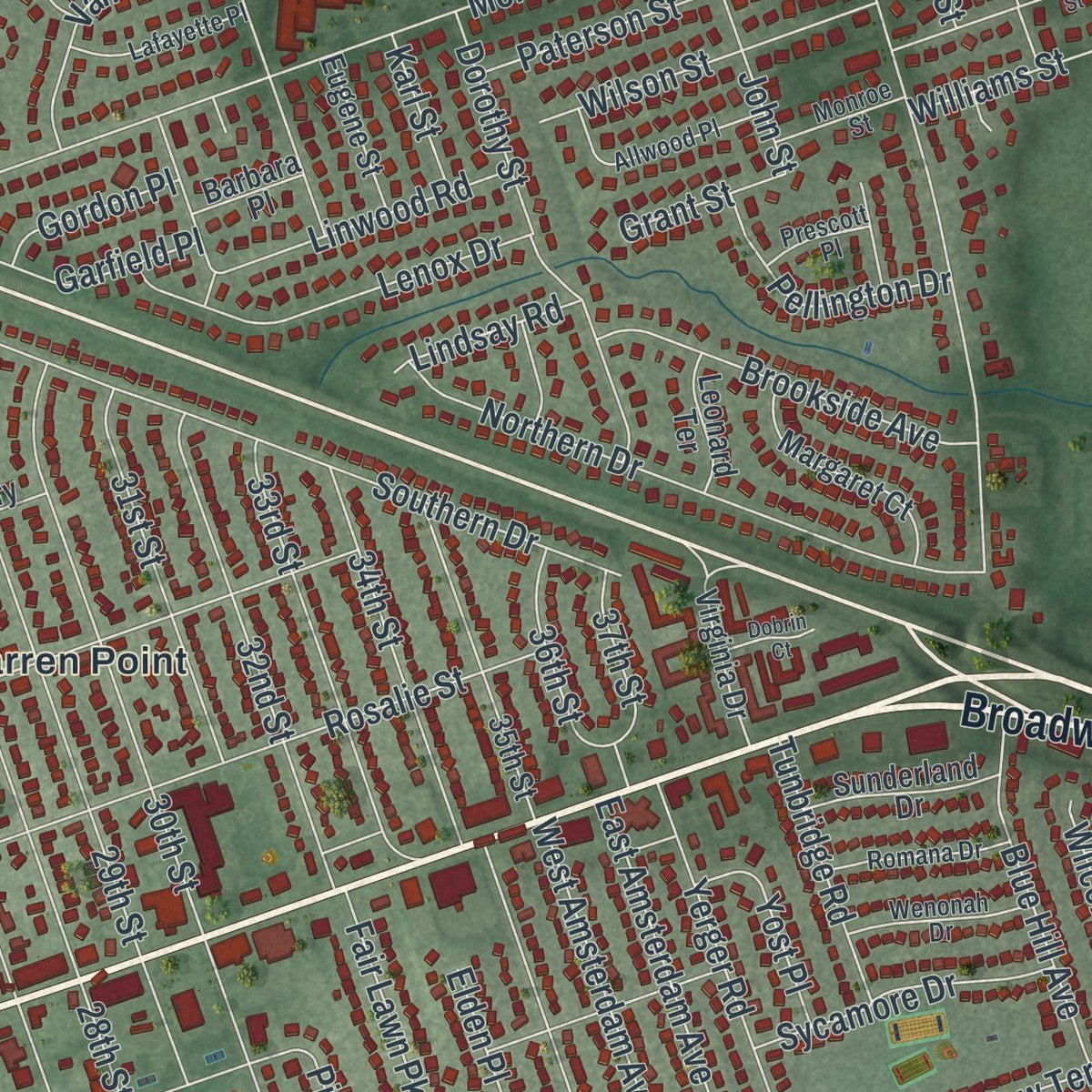 Close-up of the map of Fair Lawn, New Jersey print showing street and building detail