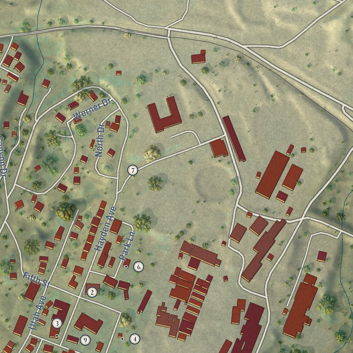 Close-up of the map of Hayden, Arizona print showing street and building detail