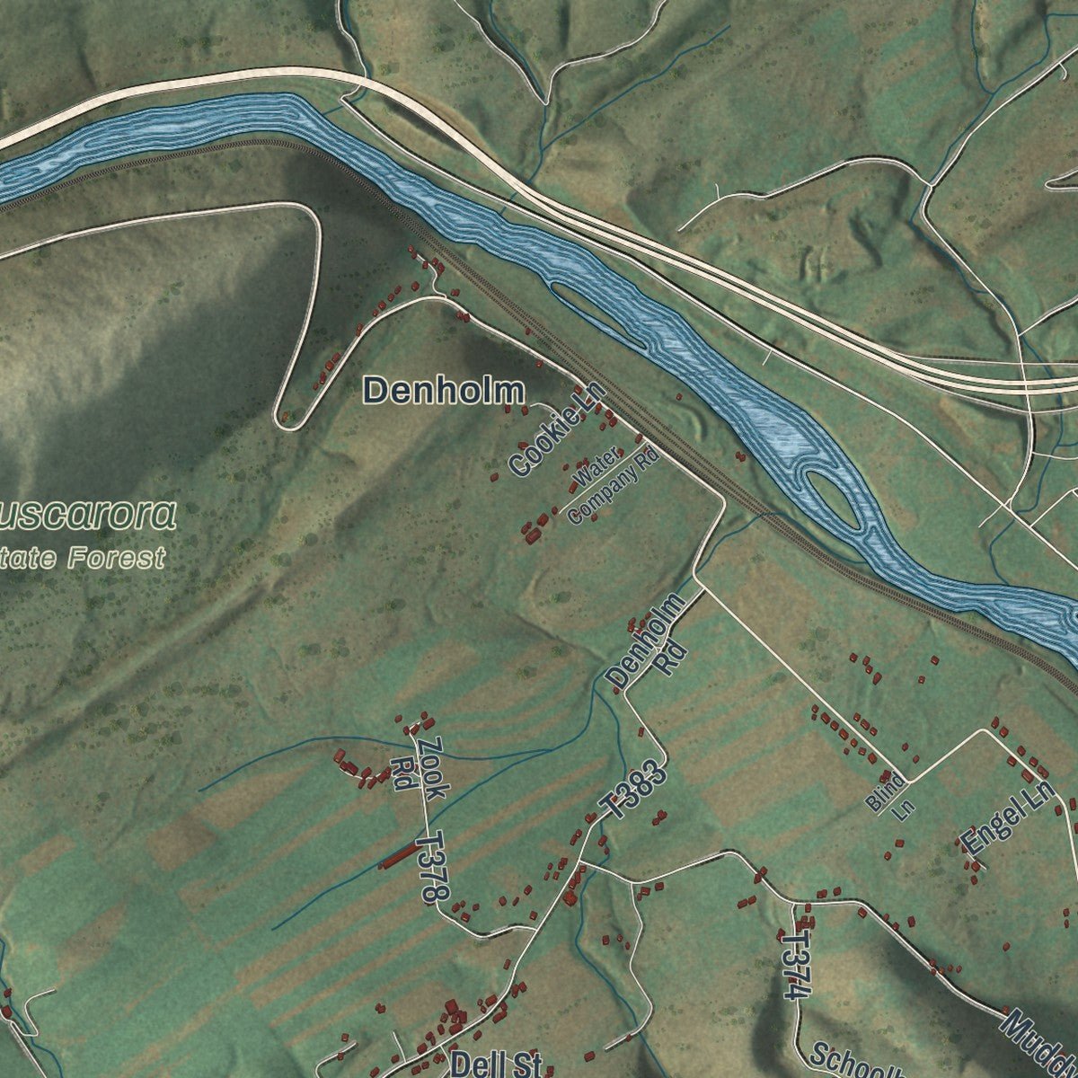 Close-up of the map of Milford, Juniata County, Pennsylvania print showing street and building detail