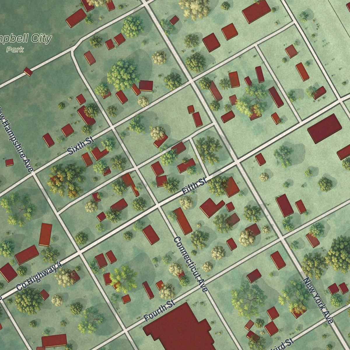 Close-up of the map of Campbell, Minnesota print showing street and building detail